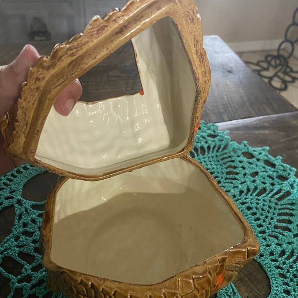 Thanksgiving Pottery Glazed Turkey Dish with Lid 7inches - Picture 3 of 11